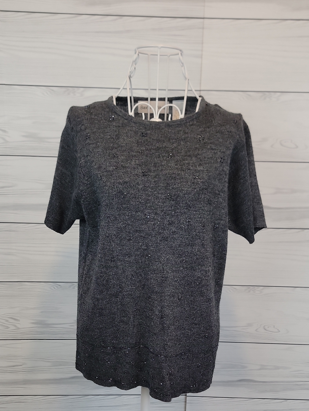 Baxter & Wells Knit Top Charcoal Grey Short-Sleeve Embellished Womens Size M